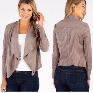 KUT from the Kloth | Faux Suede open front draped Jacket in Tan | Size Small